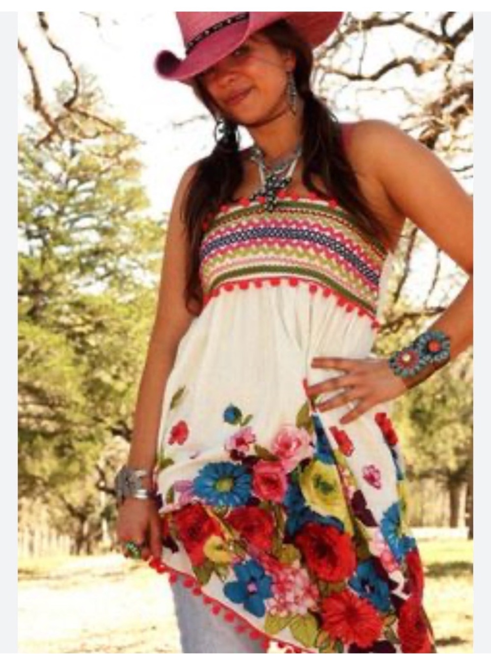 Funky People Strapless White Floral Boho Dress with Multicolor Embellishment